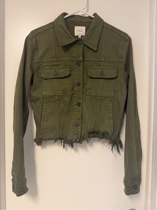 Hidden Jackets & Blazers - Hidden Olive Green Frayed Jean Jacket